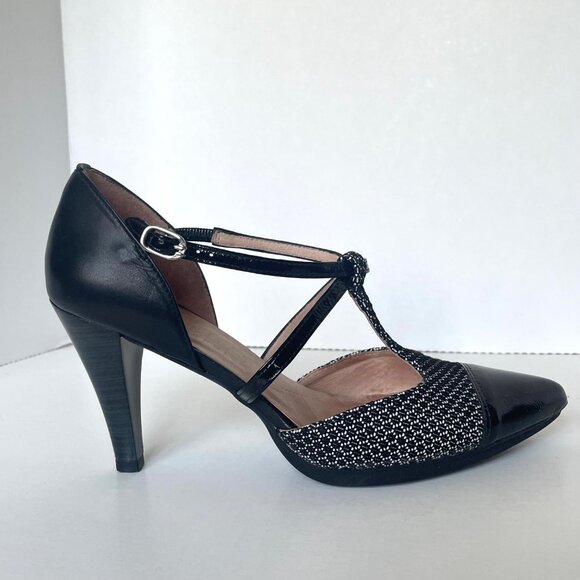 Hispanitas T-Bar Mary Jane Heels Black White Patent 39/8.5 - Picture 10 of 13